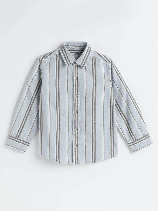 Milou Boys Full Sleeve Stripedd Bio-Washed Shirt Grey Striped