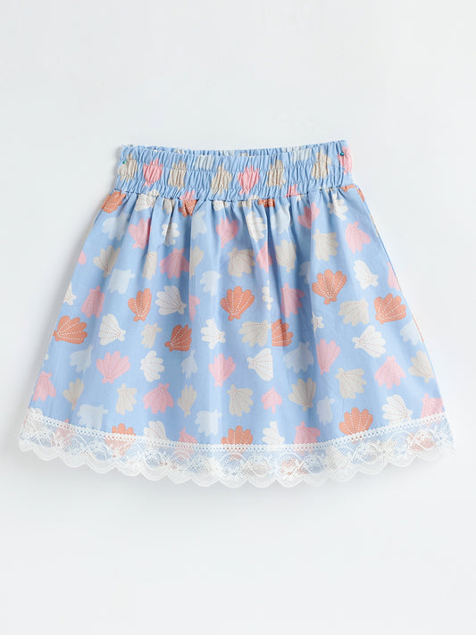 Milou Girls Blue Printed Cotton Skirt