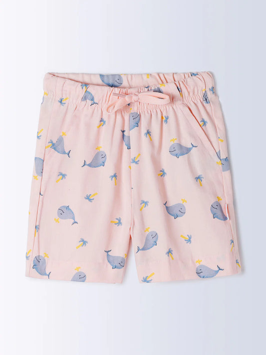Milou Boys Cotton Bio-Washed Printed Shorts Pink Animal Print