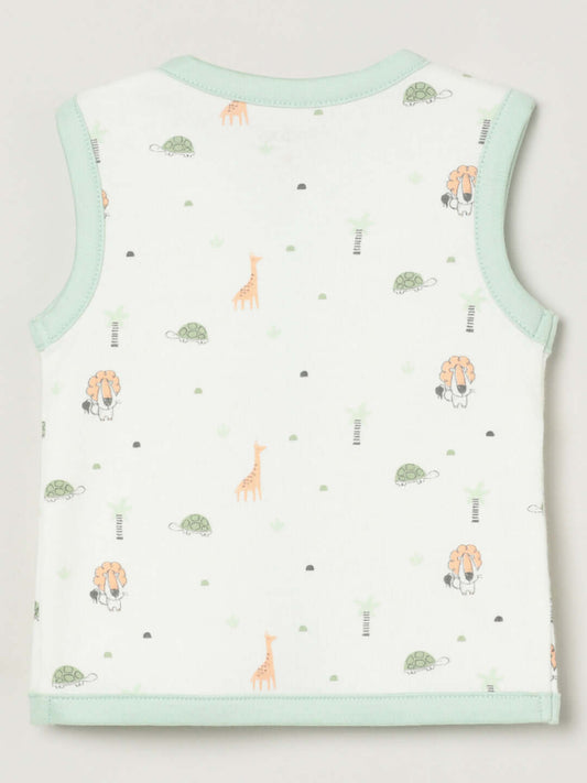 Milou Infant Cotton Sleeveless Bio-Washed Printed Jabla Set White Animal Print