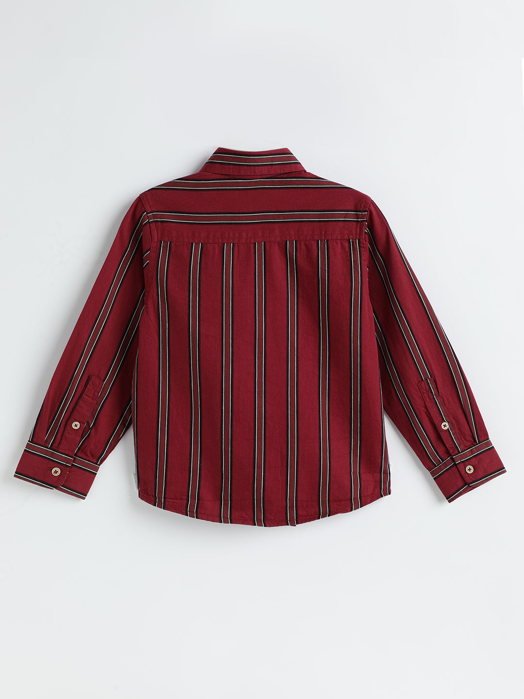 Milou Boys Cotton Full Sleeve Stripedd Bio-Washed Shirt Maroon Striped