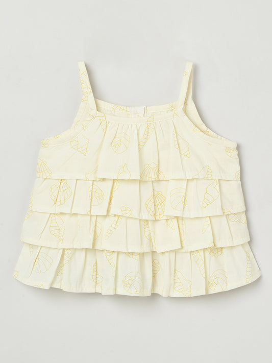 Milou Girls Flared Top & Shorts Co-ord Set Pastel Yellow