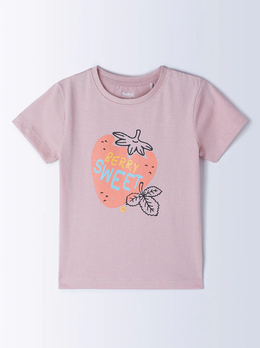 Milou Toddler Girls Half Sleeve Printed T-Shirt Lavender Strawberry Print