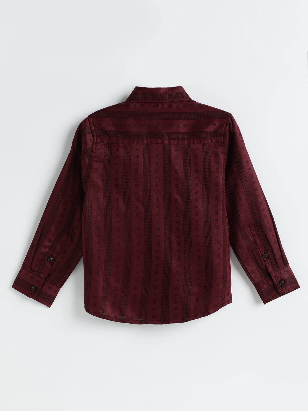 Milou Boys Full Sleeve Stripedd Bio-Washed Shirt Maroon Striped