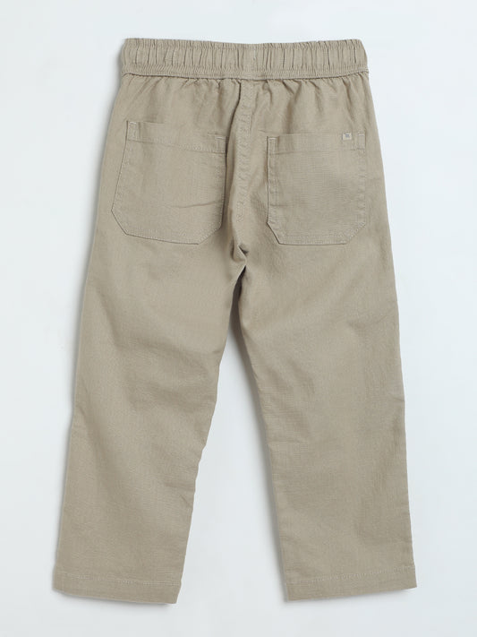 Milou Boys Slub Cotton Casual Trousers Beige