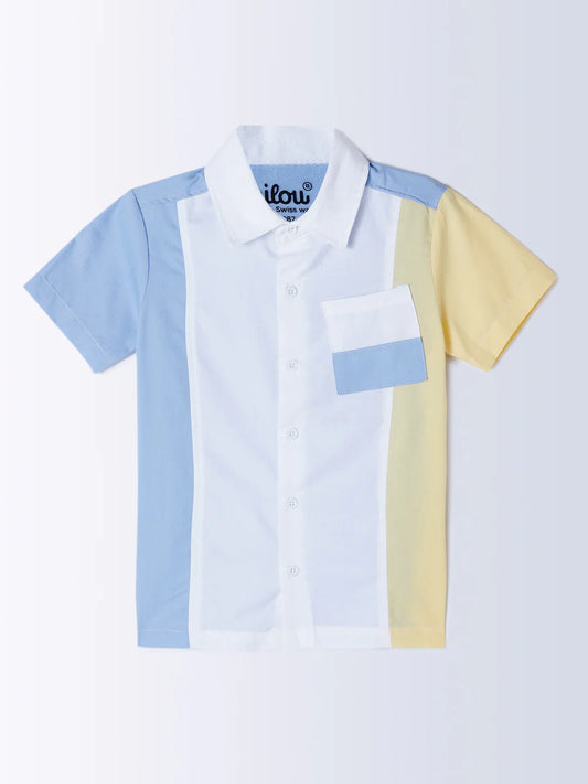 Milou Boys Half Sleeve Triple Colour Shirt Blue & Yellow