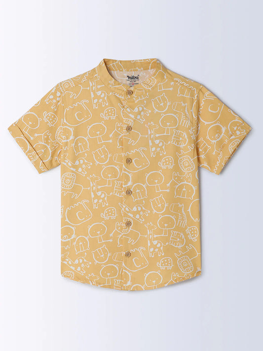 Milou Boys All Over Printed Half Sleeve Shirt Yellow Animal Print