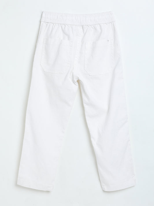 Milou Boys White Woven Linen Trousers