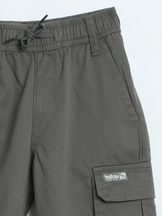 Milou Boys Dark Olive Cotton Poplin Cargo Pants
