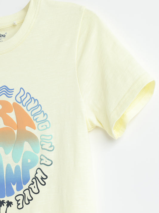 Cotton Half Sleeve Bio-Washed Printed T-Shirt