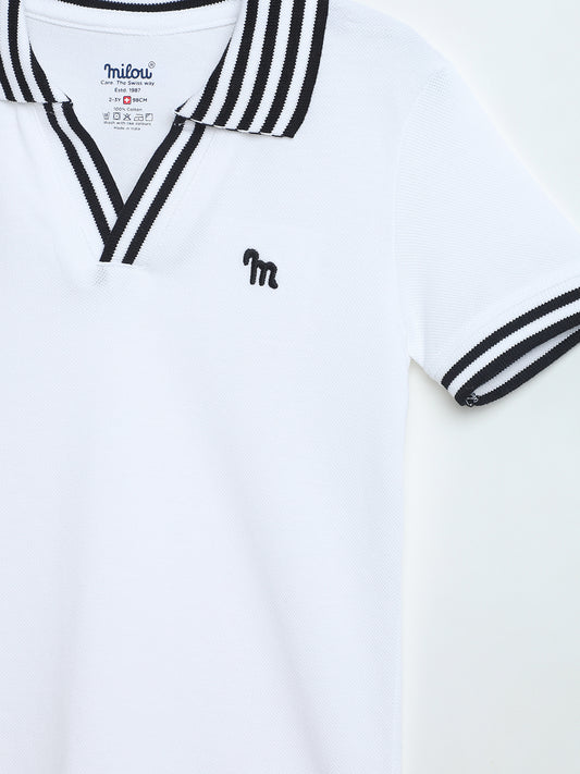 Milou Boys White Pique Polo T-Shirt