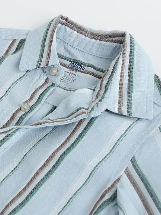Milou Boys Full Sleeve Stripedd Bio-Washed Shirt Sky Blue Striped