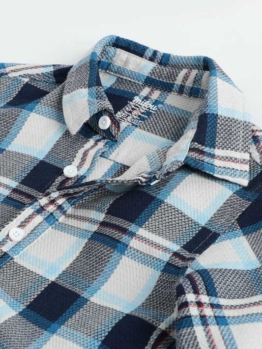 Milou Boys Full Sleeve Checked Bio-Washed Shirt Blue Check