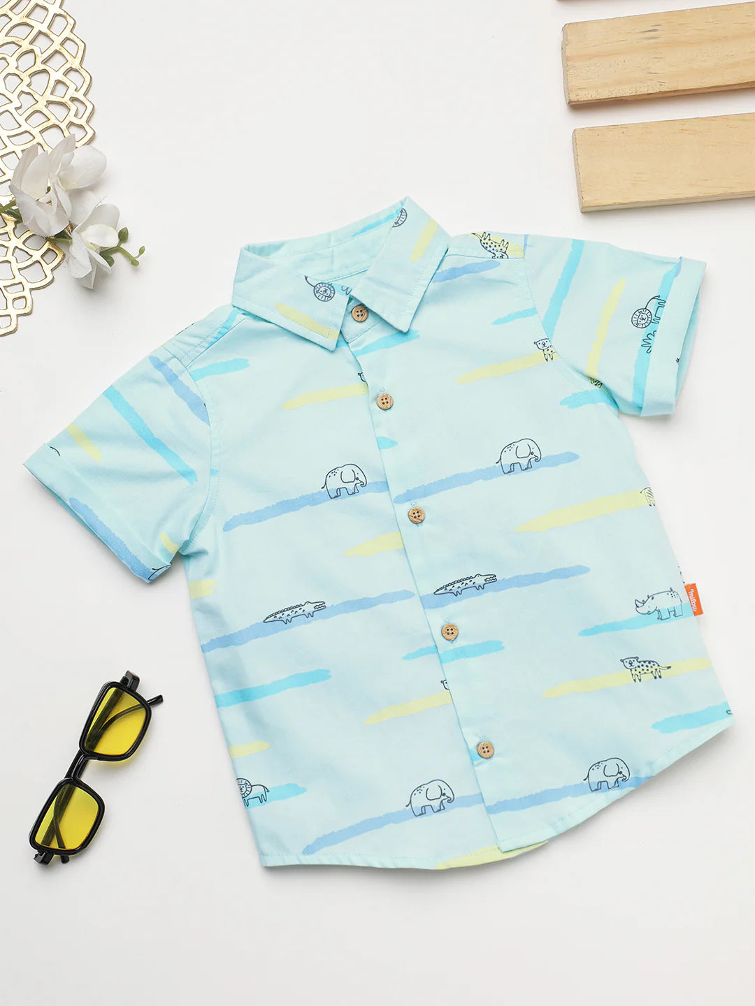 Kids Light Blue Cotton Shirt | Car Print Casual Shirt | Milou