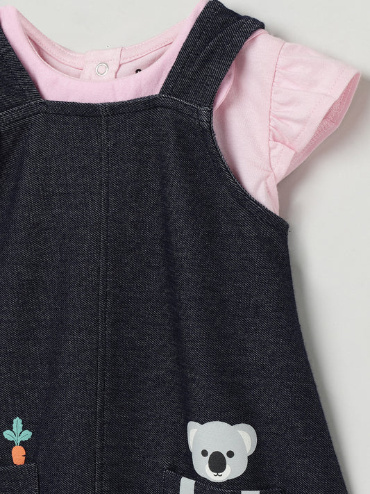 Milou Baby Girls Pinafore Set Navy & Pink Set
