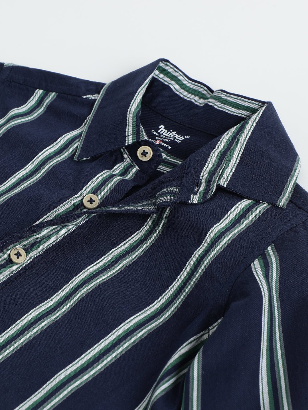 Milou Boys Full Sleeve Stripedd Bio-Washed Shirt Navy Blue Striped - Milou - Care. The Swiss Way