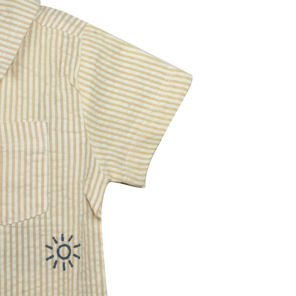Milou boys S/S shirt and shorts co-ord set, white beige striped