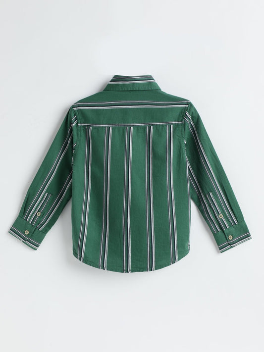 Milou Boys Full Sleeve Stripedd Bio-Washed Shirt Green Striped - Milou - Care. The Swiss WayShirt