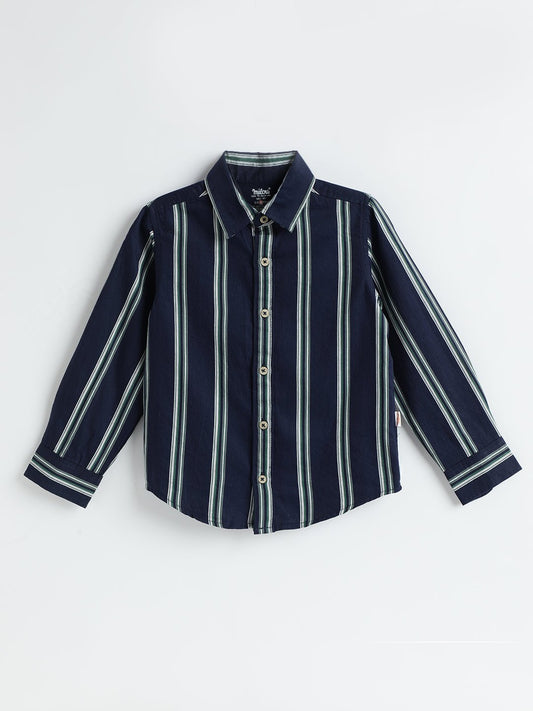 Milou Boys Full Sleeve Stripedd Bio-Washed Shirt Navy Blue Striped - Milou - Care. The Swiss WayShirt