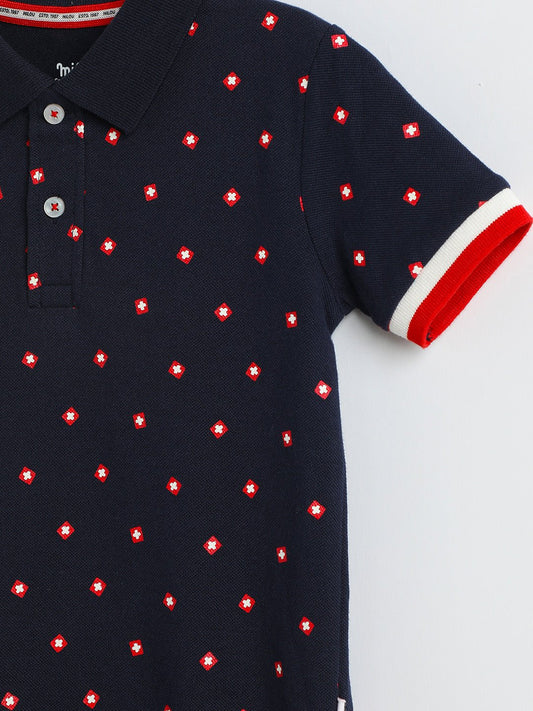Milou Boys Half Sleeve Polo Neck T-Shirt Navy Blue Polka Print - Milou - Care. The Swiss WayPolo