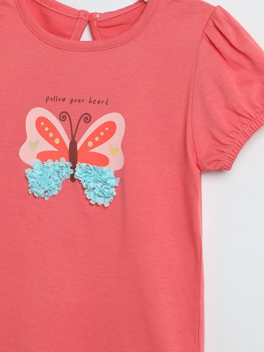 Milou Girls Butterfly Graphic T-Shirt Coral Pink - Milou - Care. The Swiss WayTops & T-shirts