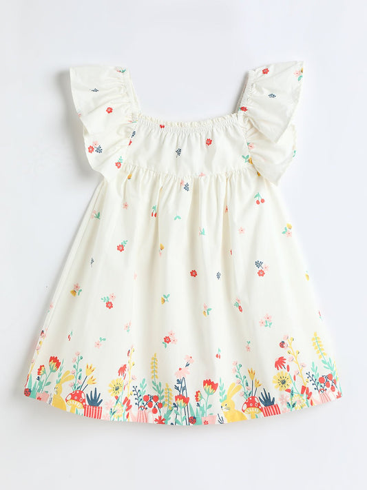 Milou Toddler Girls Cotton Printed Dress White Floral Print - Milou - Care. The Swiss WayDress