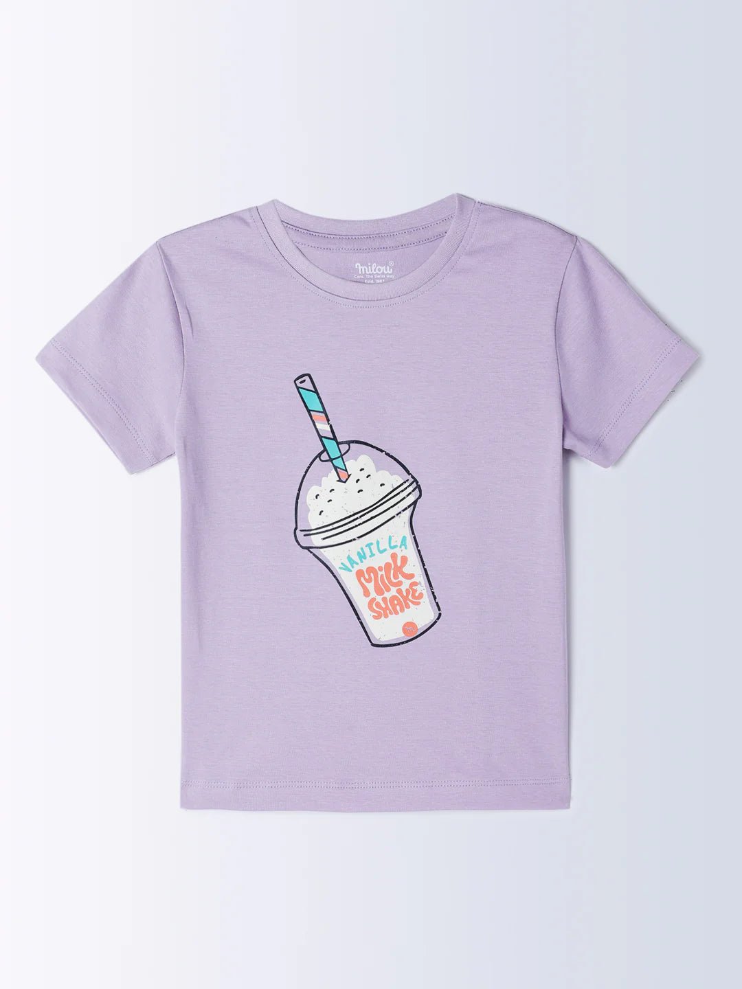 Milou Toddler Girls Half Sleeve Printed T-Shirt Lavender Drink Print - Milou - Care. The Swiss WayTops & T-shirts