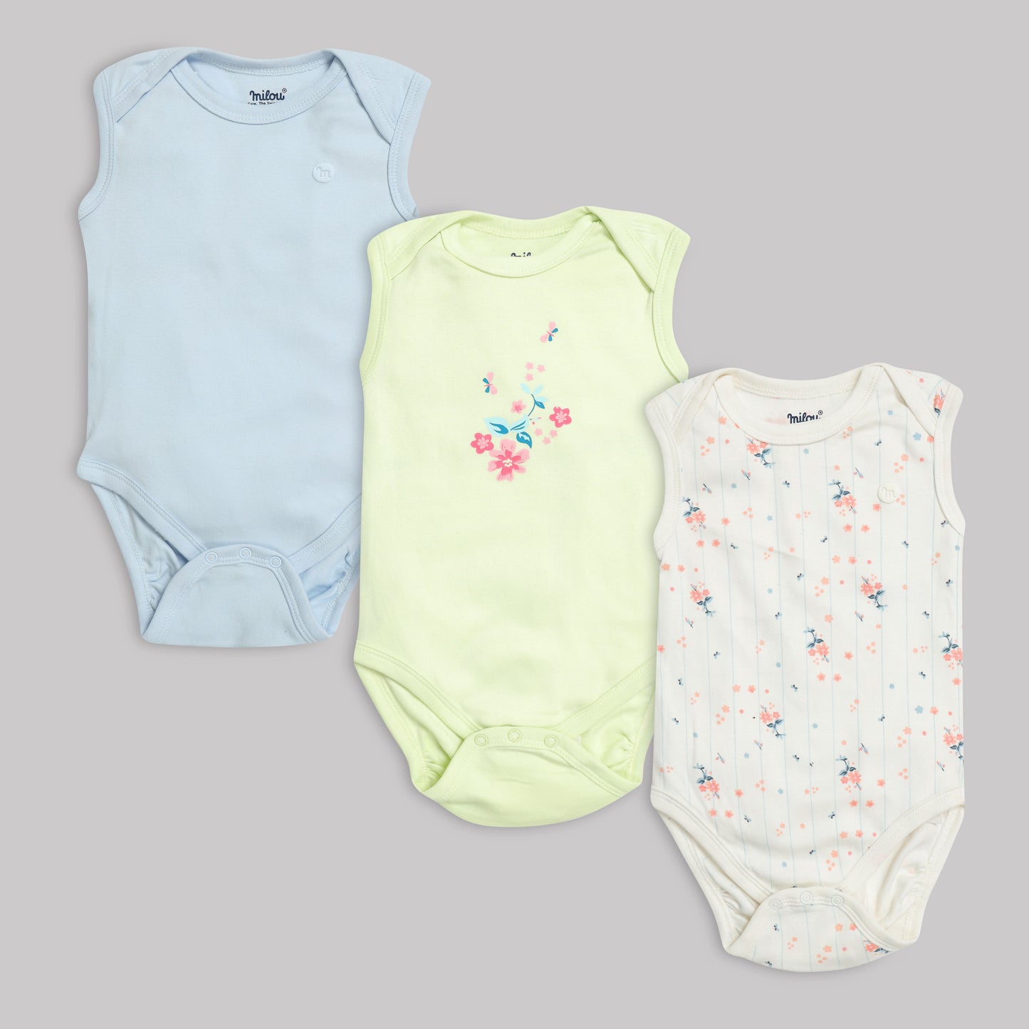 Milou Baby Cotton Sleeveless Onseie Pack of 3