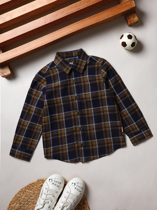 Milou Kids Cotton Full Sleeves Checked Bio Washed Shirt for Boys-SH-RE018-INMT