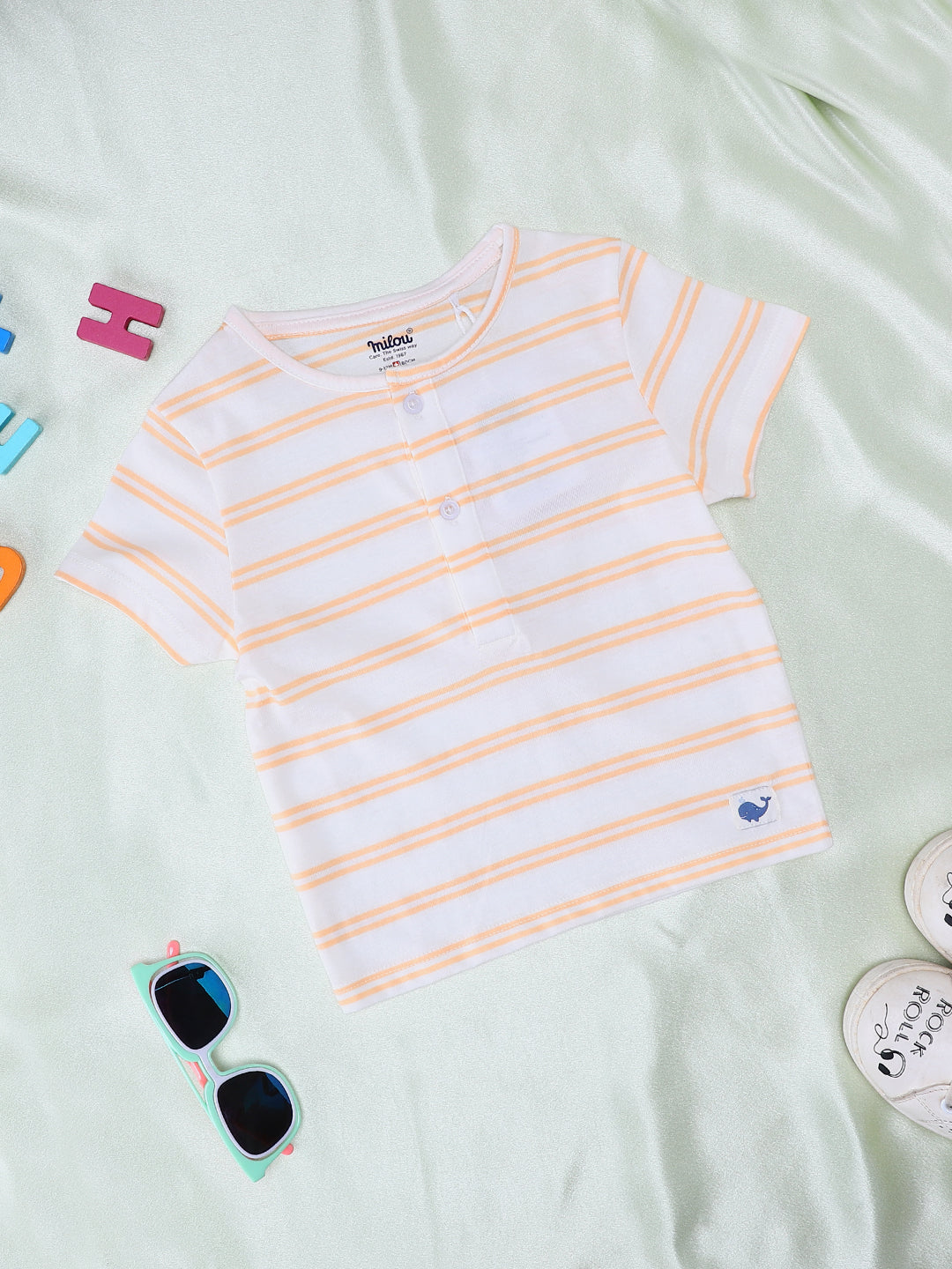 Milou Cotton Half Sleeves Bio Washed Striped T-Shirt -MGBBB004-WAAC