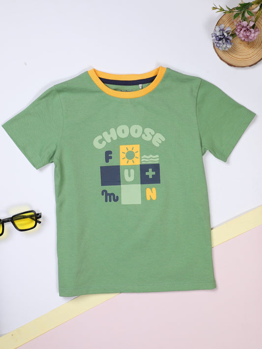 Milou Cotton Half Sleeves Bio Washed Printed T-Shirt -BBASICTEE004-LGN