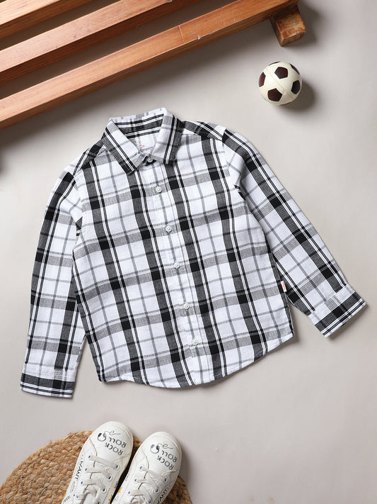 Milou Kids Cotton Full Sleeves Checked Bio Washed Shirt for Boys-SH-RE017-WHBK