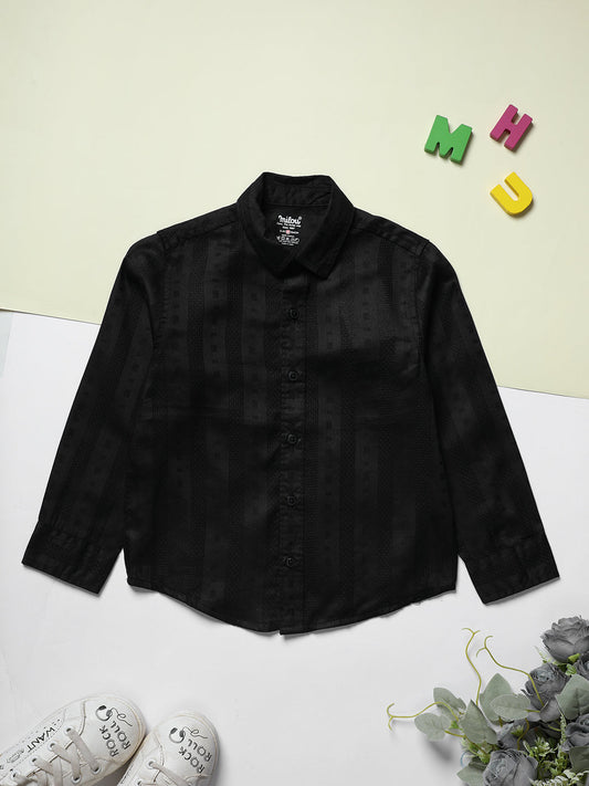 Milou Kids Cotton Full Sleeves Striped Bio Washed Shirt for Boys-SH-RE012-BK