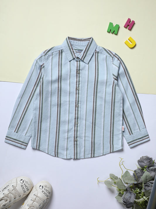 Milou Boys Full Sleeve Stripedd Bio-Washed Shirt Sky Blue Striped