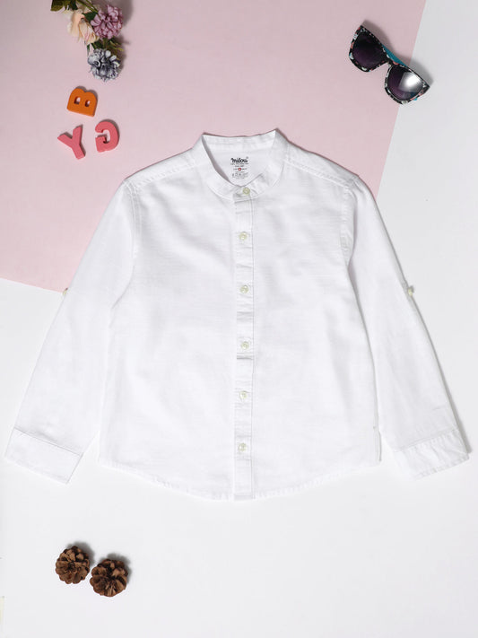 Milou Kids Cotton Full Sleeves Solid Bio Washed Shirt for Boys-SH-CH010-WH