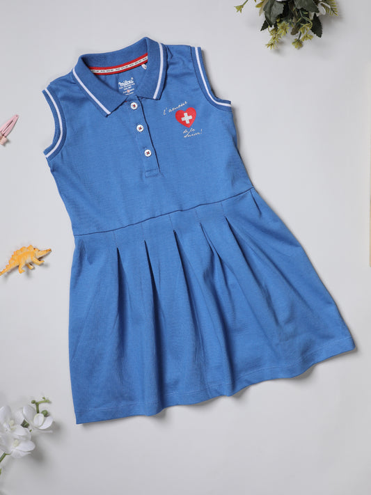 Milou Girls Cotton Printed Dress Blue