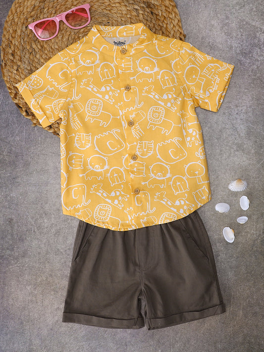 Milou Kids Cotton Solid Bio Washed Top & Shorts Co-ord Set for boys -BBANSET034-FLX