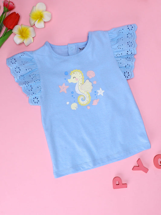 Milou Kids Cotton Bio Washed Printed Top for Girls -MGBBG007-CLBL