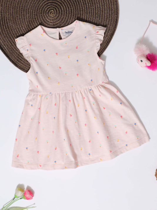 Milou Baby Girls Cotton Printed Dress Pink Print