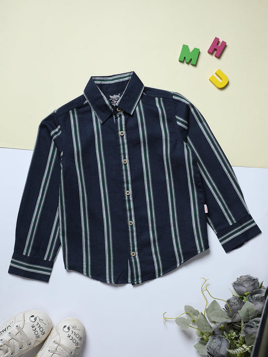 Milou Kids Cotton Full Sleeves Striped Bio Washed Shirt for Boys-SH-RE011-INBLWH
