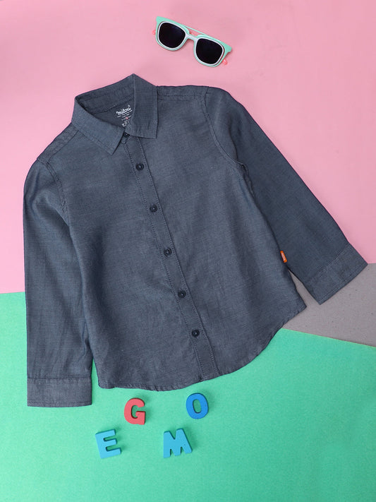 Milou Kids Cotton Full Sleeves Solid Bio Washed Shirt for Boys-SH-RE014-INBLB