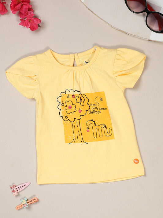 Milou Kids Cotton Bio Washed Printed Top for Girls -TGVGTS037-GLDHZ