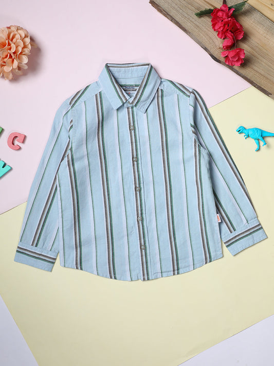 Milou Kids Cotton Full Sleeves Striped Bio Washed Shirt for Boys