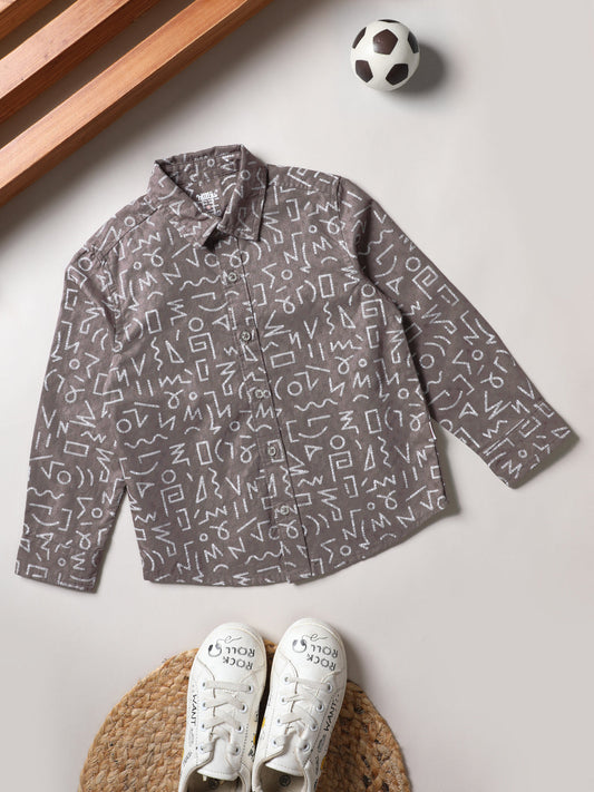 Milou Kids Cotton Full Sleeves Printed Bio Washed Shirt for Boys-SH-RE021-BR