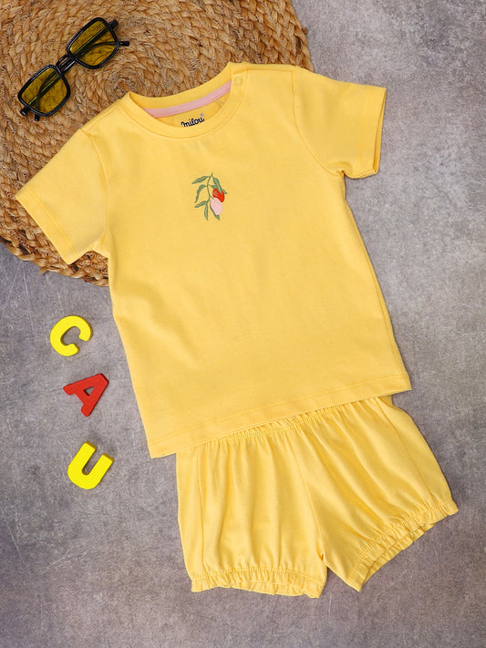 Milou Kids Cotton Solid Bio Washed Top & Shorts Co-ord Set for girls-NPSBG017-CRNSK