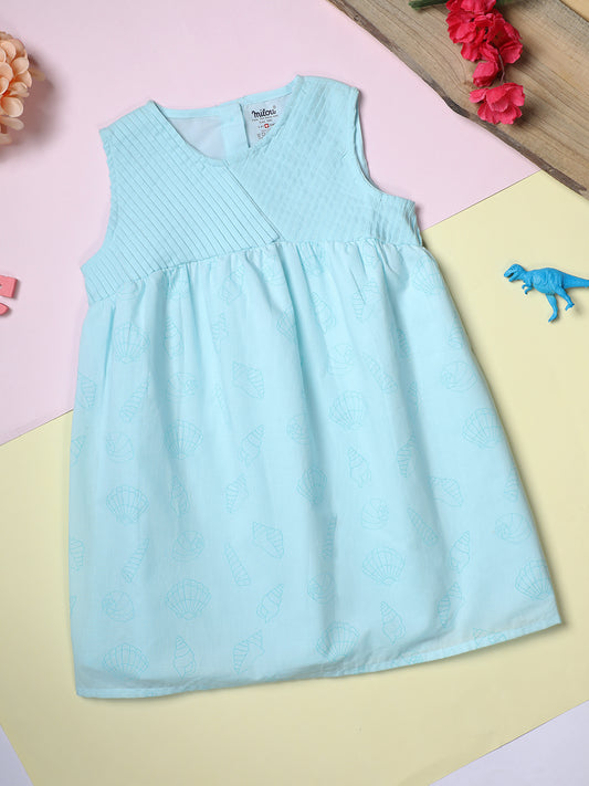Girls Aqua Cotton Dress | Toddler Sleeveless A-Line Dress | Milou Kids