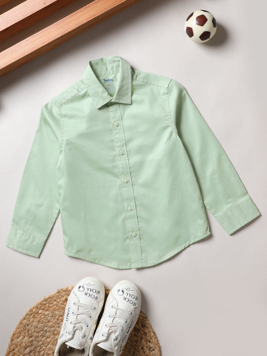 Milou Kids Cotton Full Sleeves Solid Bio Washed Shirt for Boys-SH-RE022-SGRN