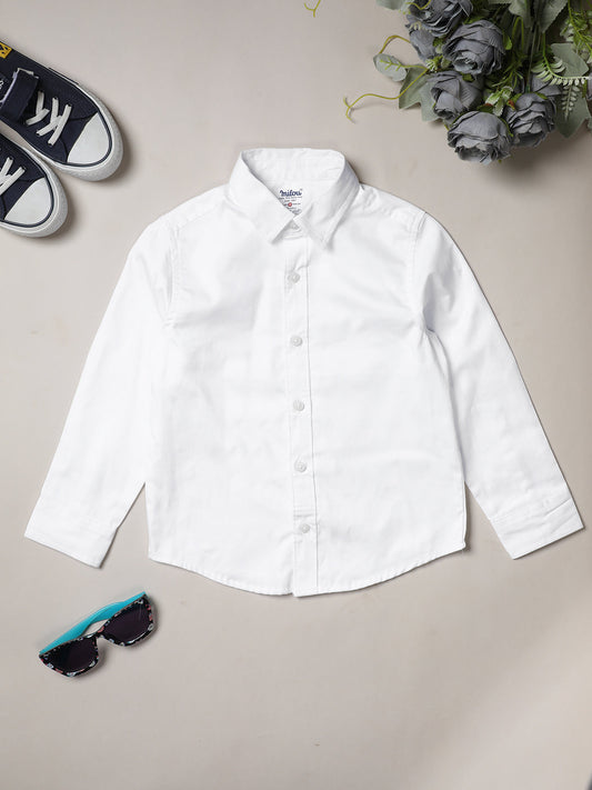 Milou Kids Cotton Full Sleeves Solid Bio Washed Shirt for Boys-SH-RE022-WH