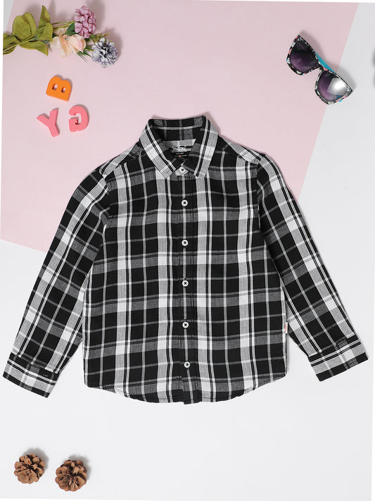 Milou Boys Full Sleeve Checked Bio-Washed Shirt Black Check