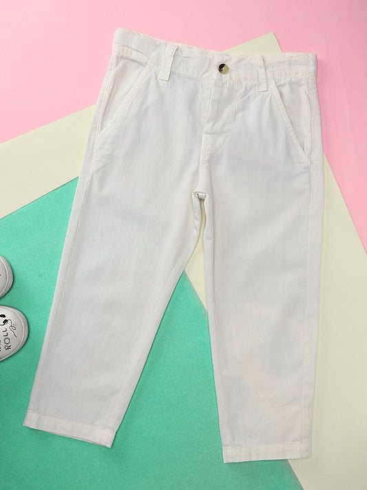 Milou Kids Cotton Solid Woven Pants for Boys TBNCTRS054-WH
